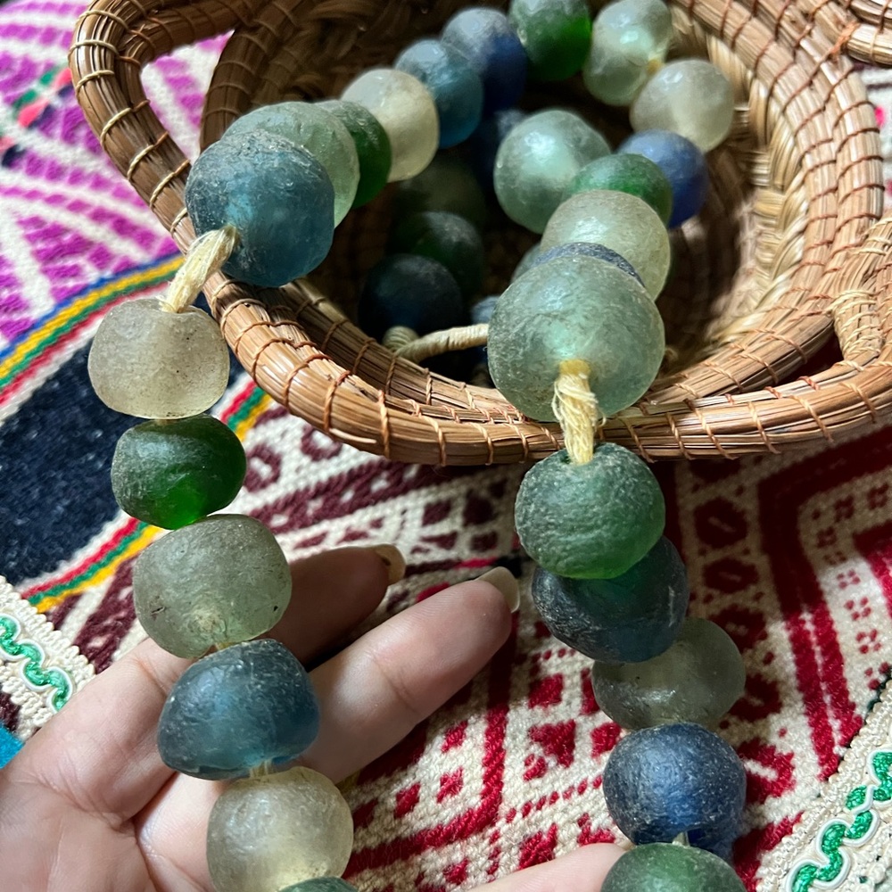 Strand of Recycled glass trade beads collector’s pieces from Africa